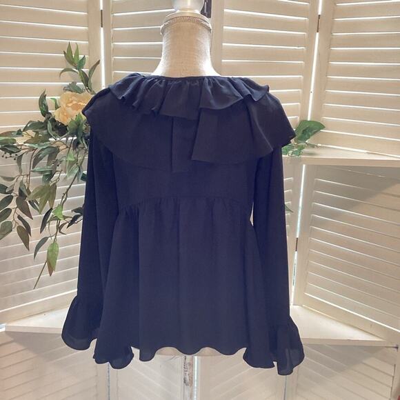 MOON RIVER BLACK BELLS SLEEVE FLOWY BLOUSE SIZE XS (PIT TO PIT 18 INCHES) 1233 - Picture 5 of 7